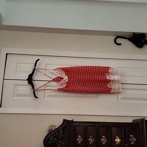 Vintage Natori red and white polkadot lace trimmed chemise size large